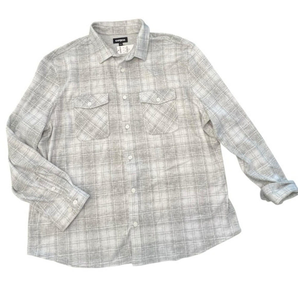 Express Shirt Mens XXL Gray Plaid Flannel Button Up Collared Outdoors NWT $70